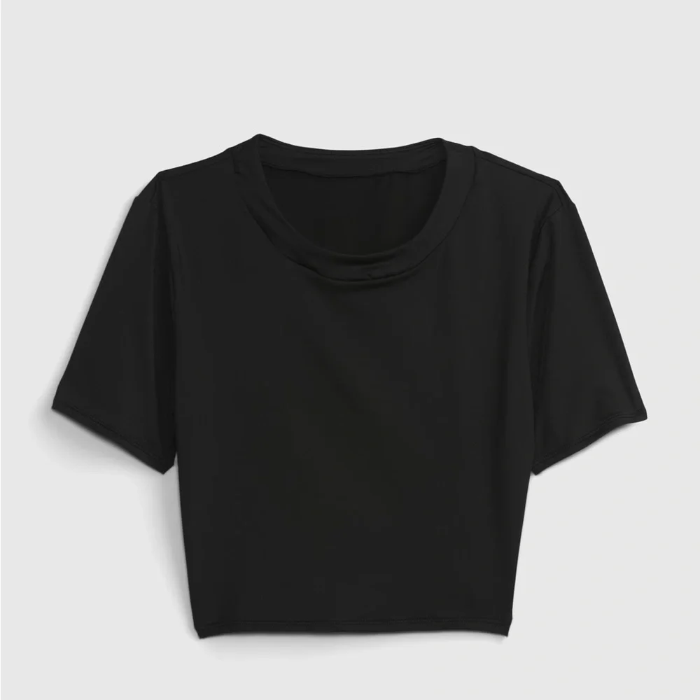 🆕 GAP Women’s Cropped Swim Short Sleeve Rash Guard Rashguard Black Large 12/14 - Picture 3 of 12